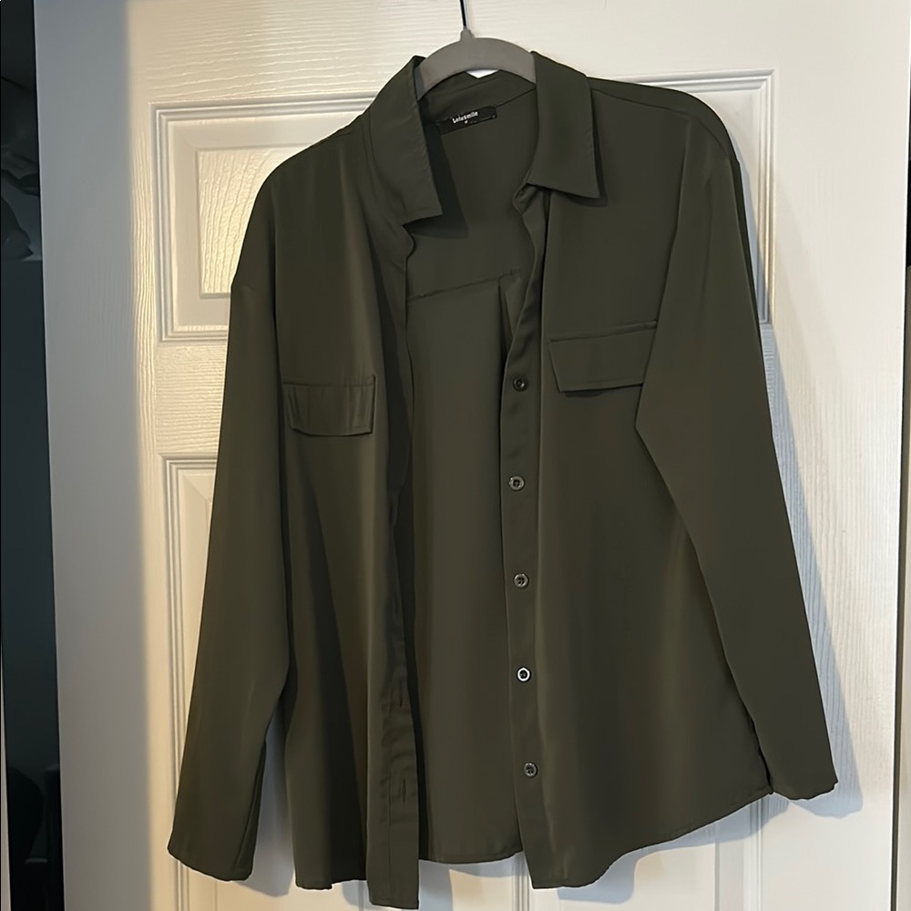 Olive Green Button-Up Shirt